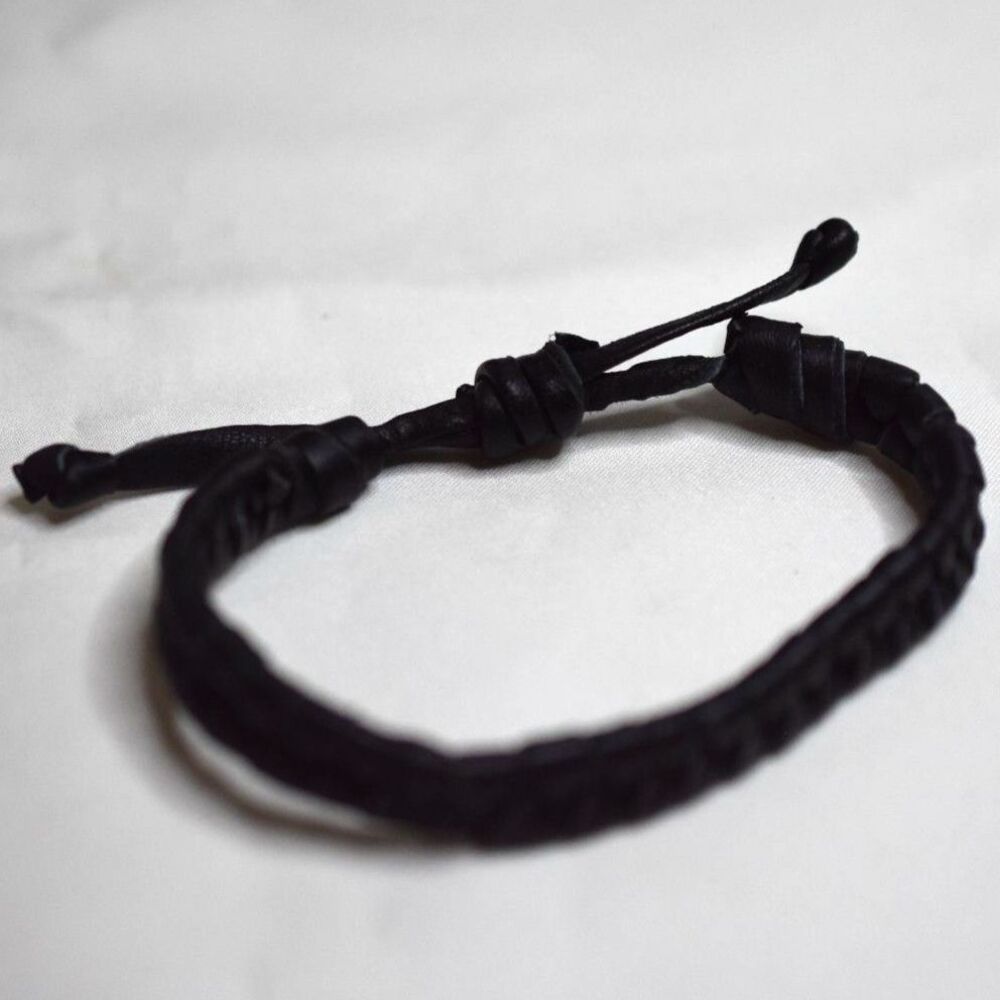 NWOT Black Braided Wrap Leather Adj. Slider 6"-10" Unisex Bracelet